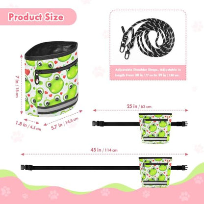 Frog Water-Resistant Dog Treat Pouch, 3 Ways to Wear Treat Bag with Magnetic Closure & Reflective Strip, Hands-Free for Pet Training, Walking