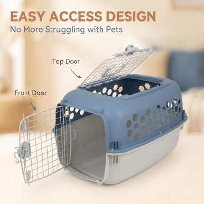 Small Dog Crate 25 lbs, 2 Door Portable Travel Kennel, Blue | Designed for Real-Life Everyday Use;Helps Build Better Pet Behavior Habits;Reduces Owner Stress in Busy Moments