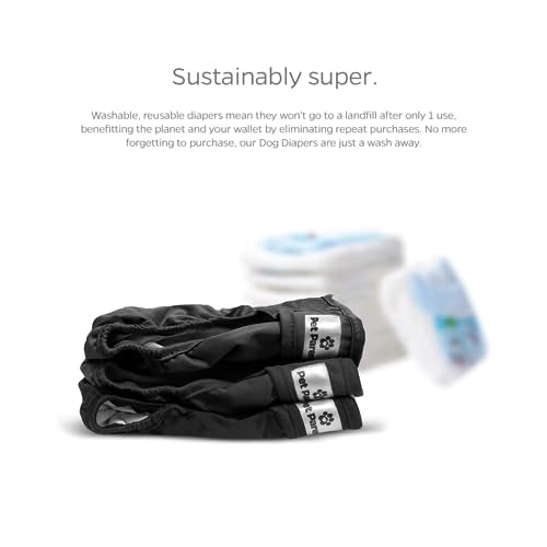 Pet Parents® Washable Dog Diapers (3pack) + Extendrs® of Durable Doggie Diapers, Premium Dog Diapers Female & Male (Medium, Black) - size: Medium (14-20")