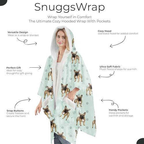 E&S Pets Sherpa Wearable Blanket Hoodie for Women – Soft Fleece Snuggs Wrap – 32 Dog & Cat Breeds – Warm Pet Lover Gifts - color: French Bulldog
