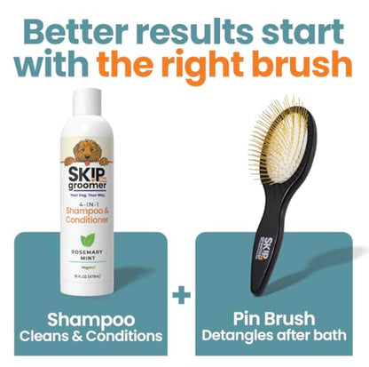 Pin Brush for Dogs, Gentle Dog Brush for Long Haired Dogs – Routine Essential for Goldendoodles, Poodles & Doodles, No-Scratch Rounded Pins for Sensitive Skin, Flexible Cushion Base – Skip the Groomer