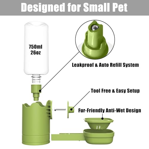 Pet Water Bottle for Cage Crate 26oz Automatic Feeding Water Dispenser for Dog Cat Rabbit (Green, 26oz)