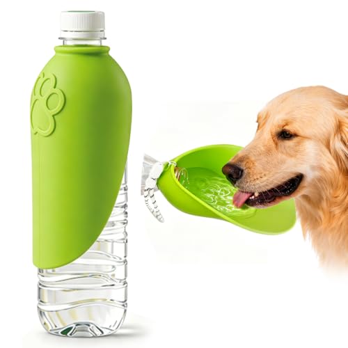 Portable Dog Water Bottle Attachment, Foldable Dog Water Bowl for Walks | Slip-on Silicone Dog Drink Dispenser, Fits Standard Water Bottles,Ideal For Daily Hiking & Travel, Quick Rinse & Easy Setup - color: Green