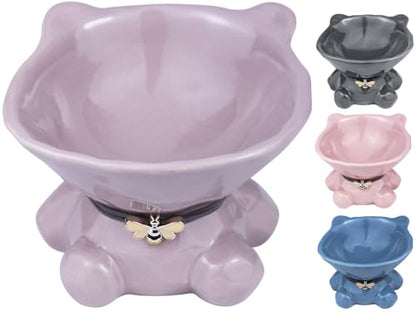 Cute Ceramic Tilted Food Bowls for Indoor Cats Cat Bowl Elevated Cat Bowls Whisker Friendly 5.4 Inch Wide 15° Raised Kitten Supplies Dishwasher and Microwave Safe Purple Cats Water Bowl - color: Purple Ceramic Cat Food Bowls