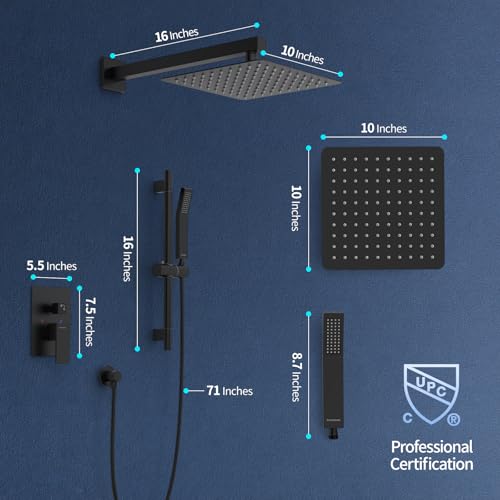 SR SUN RISE 10 Inch Slide Bar Shower Faucet Luxury High Pressure Shower Heads and Handheld Spray Combo Set Wall Mounted Shower System Included Valve and Trim Kit, Matte Black - color: Matte Black, style: 10"