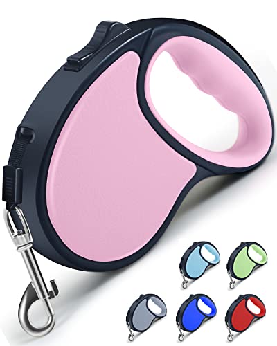 Retractable Dog Leash,[Strong Nylon Tape][One-Handed One Button Lock] for Small Medium Dogs and Cats,16ft Pet Walking Leash with 360°Tangle-Free Design,Anti-Slip Handle,Gift Package (Pink) - color: Pink