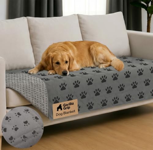 GORILLA GRIP® Waterproof Dog Blanket, Leakproof Couch Cover for Dogs, Silicone Grip Backing, Protects Sofa, Sectional, Bed, Crate, Car & RV, Tear-Resistant Washable Senior Pet Blanket, 30x70 Gray Paw - color: Gray Black Paw, size: 30" X 70"