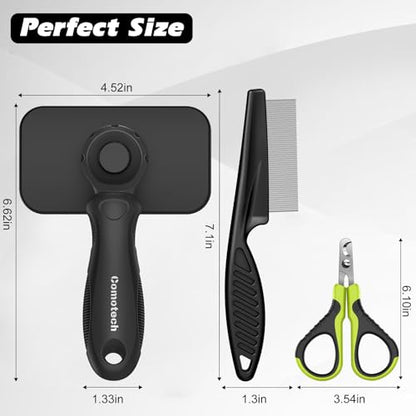 Comotech 3PCS Cat Grooming Supplies,Cat Brush & Nail Clipper/Trimmer & Flea Comb for Shedding Indoor Cats Dogs and Small Animals - Meet All Your Pet's Daily Grooming Needs - All in One Set (Green) - color: Green