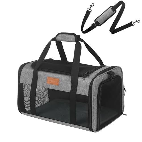 Pet Carrier Airline Approved for Pets Up to 10 Lb, 17x11x9.5 in | Underseat, Top & Side Entry Soft Dog Cat Travel Carrier with Safety Zippers & Anti-Scratch Mesh for Small Cat and Dog, Grey - color: Grey, size: 17.0"L x 11.0"W x 9.5"H