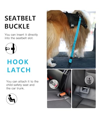 AUBELL Dog Seat Belt for Car,Updated 3-in-1 Adjustable Reflective Bungee Heavy Duty Dog Car Harness Tether with Clip Hook Latch & Buckle,Swivel Zinc Alloy Carabiner,Blue - color: Blue