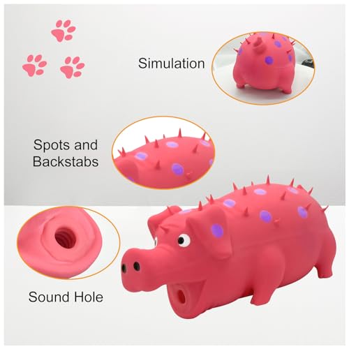 Andiker Dog Squeaky Toy, Dots Latex Dogs Chew Toys with a Oinks Sound Squeaker Grunting Pig Dog Toy Durable Self Play 8" Dogs Squeeze Toy for Dental Biting Chasing to Kill Boring Time (Pink) - color: Pink