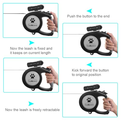 SCENEREAL Heavy Duty Retractable Dog Leash 26 FT with LED Flash Light & Poop Bag Dispenser for up to 110 LB Small Medium Large Dogs Outdoor Walking & Training - color: With Light (Black /26ft)