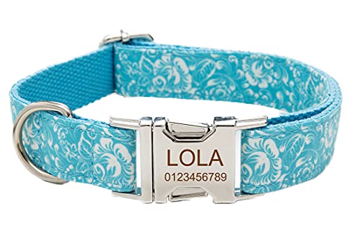 Personalized Dog Collar, Custom Engraving with Pet Name Phone Number ID Tag for Small Medium Large Breeds - color: Floral, size: XS(length 9"-12")