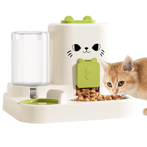 1.6L Auto Gravity Pet Feeder and 0.6L Water Dispenser Set, Automatic Cat Food and Water Dispenser, Gravity Pet Feeder for Small Medium Dog Puppy Cat Kitten (Green) - color: Green