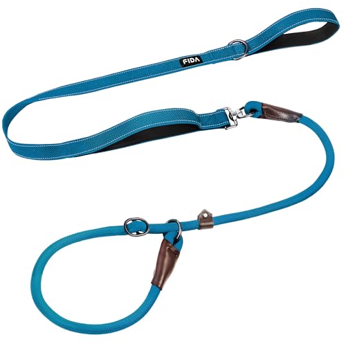 Fida 2-in-1 Slip Leads for Dogs with Double Handles, Tangle Free Leash for Large Dogs that Pull, Heavy Duty No Pull Training Leash Reflective Soft Padded for Large & Medium Breed(6ft,Blue) - color: Blue