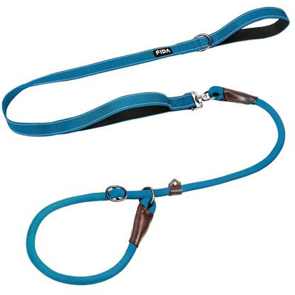 Fida 2-in-1 Slip Leads for Dogs with Double Handles, Tangle Free Leash for Large Dogs that Pull, Heavy Duty No Pull Training Leash Reflective Soft Padded for Large & Medium Breed(6ft,Blue) - color: Blue