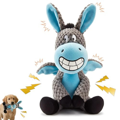 Donkey Squeaky Interactive Dog Toy -7.4''X9.8'' Plush Stuffed Chew Dog Toy with Crinkle Paper for Small Dogs and Puppies，Dog Birthing Teething Toy（Blue）