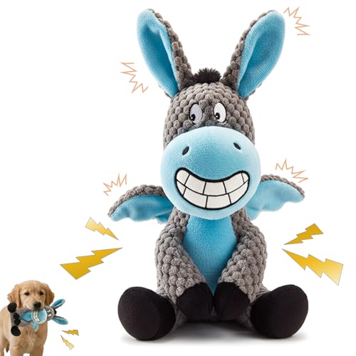Donkey Squeaky Interactive Dog Toy -7.4''X9.8'' Plush Stuffed Chew Dog Toy with Crinkle Paper for Small Dogs and Puppies，Dog Birthing Teething Toy（Blue）