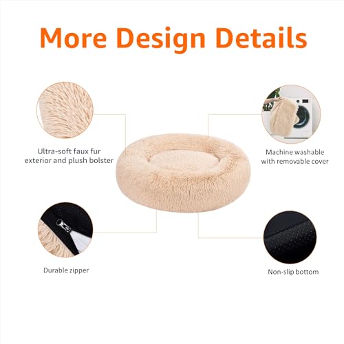 Amazon Basics Washable Donut Pet Bolster Faux Fur Bed with Removable Cover, Anti-Slip Bottom for Dog, Beige, 36" x 36" - color: Beige, size: 36" x 36"