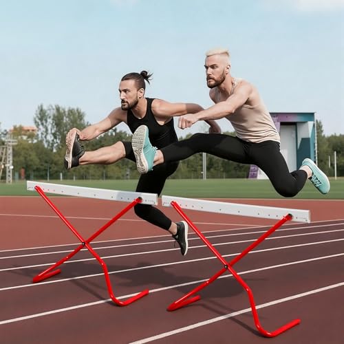 Seenelling 2 Pcs Adjustable Height Training Hurdle Red Track and Field Hurdles from 6 to 42 Inch Detachable Hurdles Track for Athletes Adults
