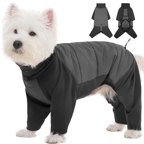 ROZKITCH Fleece Dog Coats for Medium Dogs, Warm Waterproof Pet Winter Coat, Fullbody Clothes Jumpsuit, Cold Weather Coat Pajamas, Four-Legged Snowsuit with Leash Hole Grey M - color: Grey, size: M(Chest: 21-25"; Back:18-19")