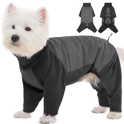 ROZKITCH Dog Coats for Small Dogs, Warm Fleece Fullbody Clothes Jumpsuit, Waterproof Dog Winter Cold Weather Coat Pajamas, Four-Legged Snowsuit with Leash Hole, Winter Jacket Grey XS - color: Grey, size: XS(Chest: 18-21"; Back:14-15")