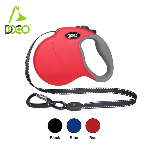DOCO Retractable Dog Leash for Large Dogs Reflective Tape Lead with Stop and Lock Control, 360° Swivel Snap & Anti-Slip Grip Dog Leashes - Blue, Length - 16’, Weight - Up to 45lb, Medium - color: Blue, size: Medium 16ft