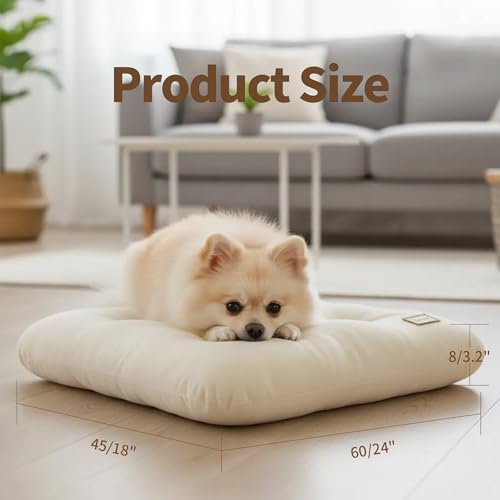 Washable Dog Bed Ultra Soft Plush Dog Crate Mat, Dog Bed for Crate, 3.2" Thick Dog Bed Mat, Kennel Pad for Small and Medium Dogs, Beige (Beige, 24" L x 18" W x 3.2" Th) - size: 24"L x 18"W x 3.2"Th