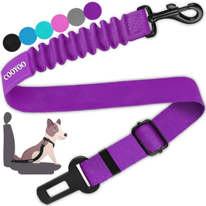 COOYOO Dog Seat Belt,Retractable Dog Car Harness Seat Belt for Car Adjustable Nylon Pet Safety Seat Belts Heavy Duty & Elastic Bungee Buffer - color: 04-Purple