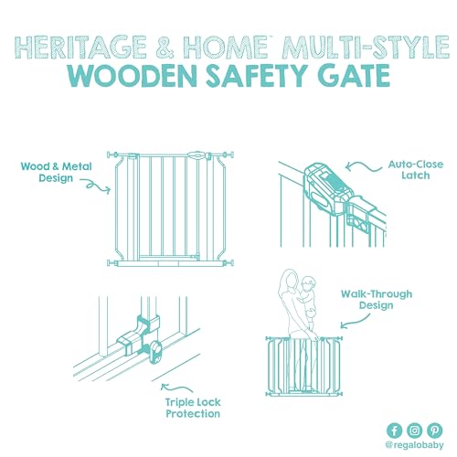 Regalo SAFETY 39" Extra Wide Wood Accent Baby Gate, Pressure Mount for Doorways & Bottom of Stairs, Babies, Toddlers & Pets, Ages 6–24 Months, TESTED & TRUSTED, AMERICAN DESIGNED, FAMILY OWNED - color: Wooden - 30-39.5"w X 30"h
