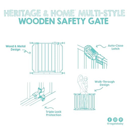 Regalo SAFETY 39" Extra Wide Wood Accent Baby Gate, Pressure Mount for Doorways & Bottom of Stairs, Babies, Toddlers & Pets, Ages 6–24 Months, TESTED & TRUSTED, AMERICAN DESIGNED, FAMILY OWNED - color: Wooden - 30-39.5"w X 30"h