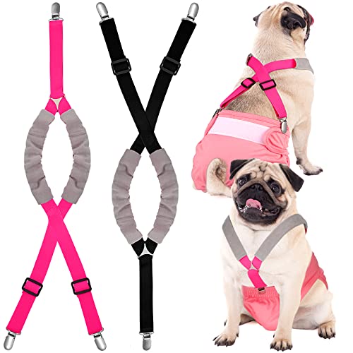 Saintrygo 2 Pcs Dog Suspenders Diaper Suspenders Soft Female Male Adjustable Washable Pet Diaper Keeper Suspender for Doggy Skirt Dress Diapers Gift(Black, Pink,Large) - size: Large