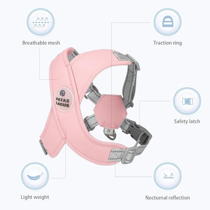 Patas Lague Dog Harness with Leash Set Adjustable Soft Padded Step-in Dog Vest No Choke No Pull Reflective for Small Medium Pets with Poop Bags and Dispenser, Solid and No-chew, Pink S - color: Pink, size: S (Neck 18.1-21.2'' Chest 21.2-25.2'')