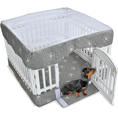 PJYuCien Playpen Cover and Bottom Pad for 36'' Width 4 Panel Pen, Gray | Protect Floor, Easy to Move and Clean – Perfect for Puppy, Duck, and Other Small Animals，Adhesive Tape Connect - style: Grey Bottom Cover Set, 36"Width, Grey ( Adhesive Tape Connecti