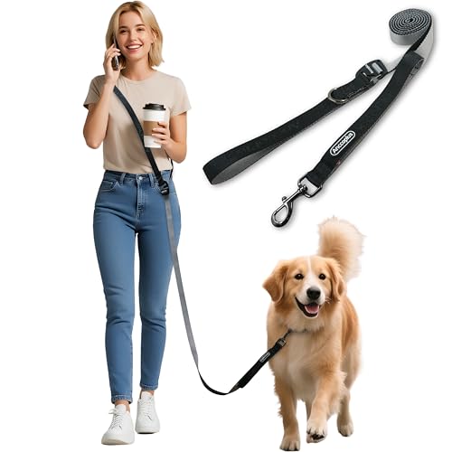 Anccoplus Hands Free Dog Leash, Multifunctional Crossbody Running for Dogs, Ultra-Light Dog Training Leash with Secure Clip, Short & Long Leashes, Adjustable Service Dog Leashes (Black Gray) - color: Black Gray