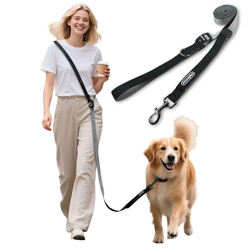 Anccoplus Hands Free Dog Leash, Multifunctional Crossbody Running for Dogs, Ultra-Light Dog Training Leash with Secure Clip, Short & Long Leashes, Adjustable Service Dog Leashes (Black Gray) - color: Black Gray