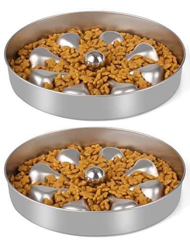 2-Pack Slow Feeder Dog Bowls – Stainless Steel Metal Bowls with Double-Sided Design, 5 Cups Large Capacity for Dry, Wet, Raw Food, Slow Feeding for All Dog Sizes, Easy to Clean, Non-Slip - size: Large-2Pack