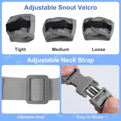 Dog Muzzle with Escape-Proof Elastic Neck Collar, Soft Breathable Air Mesh Mouth Cover Stops Biting Barking Chewing Allows Drinking Panting, Adjustable Muzzle for Small Medium Large Dogs - color: Gray, size: S