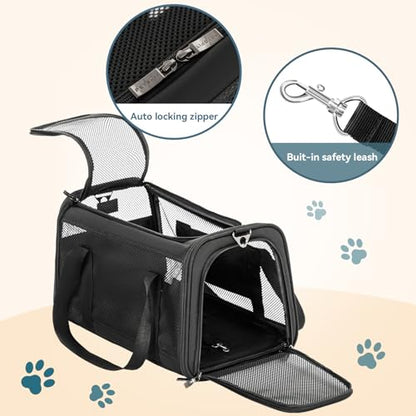 Airline Approved Cat Carrier, Soft-Sided Collapsible Pet Carrier for Travel, 3 Carrying Ways, Lightweight and Ventilation on 5 Sides, Escape Proof, with Soft Fleece Pad - color: Z-Black, size: 18.0"L x 11.0"W x 11.0"H