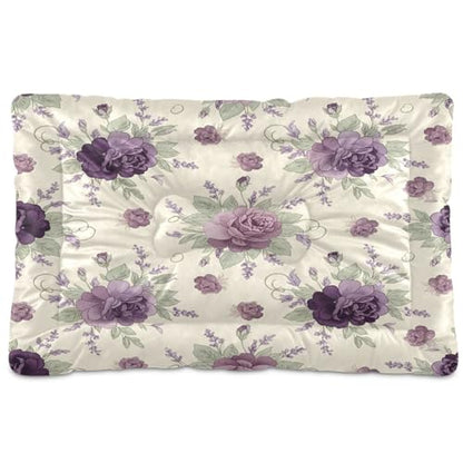 Purple Flowers Pattern Pet Bed Mat for Dogs and Cats, Soft Washable Crate Pad with Non-Slip Bottom, Cozy Bed Cushion for Small Medium Large Pets, 18x24 Inch - size: Small