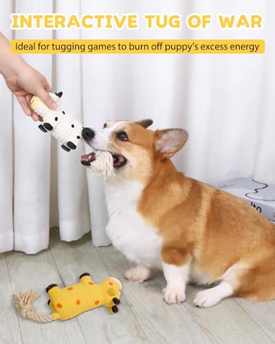 SCHITEC Squeaky Rope Dog Toys, Latex Rubber Squeak Animal Tug of War Toy, [2 Pack] Interactive Play Puppy Chew Toy for Small Medium Dogs