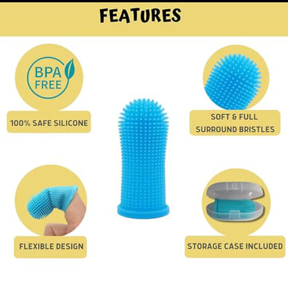 Gomoly Pet Toothbrush, 360 ° Dog Tooth Cleaning Set, Cat Finger Cover Toot-hbrush for Cleaning Tongue Coating and Tooth Care, Pet Silicone Finger Cover Toothbrush Set of 2 with case (Clear, Large) - color: Clear