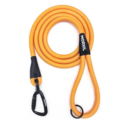 Rope Dog Leash, 4 ft Heavy Duty Dog Leash with Aviation Aluminum Auto Locking Carabiner, Strong Nylon Pet Lead for Small, Medium, Large Dogs (Yellow, 4FT) - color: Yellow, size: 4 Foot Single Handle