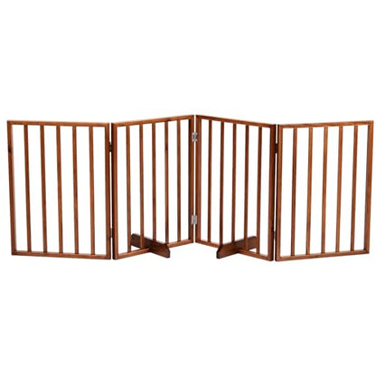 Dog Gates for Doorways,24" Freestanding Pet Gate 4-Panel Wooden Dog Fence with 2 Support Feet Foldable Pet Gate No Assembly Required Pet Fence Indoor for Stairsways Hallways Entrance Brown
