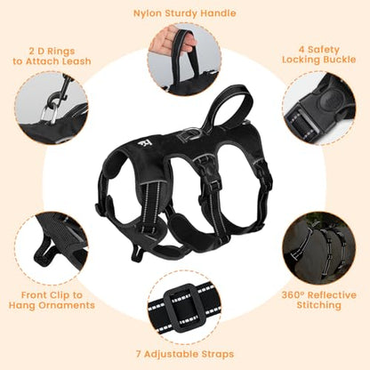Escape Proof Dog Harness and Leash Set,Soft Padded Full Body Pet Harness, No Pull Reflective Adjustable Dog Vest with Handle, Easy Control Dog Harness for Medium Large Dogs Training Walking Running - color: Black, size: L