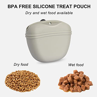 Left&Right Dog Clicker Training Kit,Silicone Dog Training Treat Pouch and Dog Clickers,Dog Treat Bag with Clicker Training for Dogs,Pet Treat Bag with Magnetic Buckle Closing and Waist Clip,Beige - color: Beige