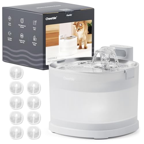 Cheerble Pumpless Pet Fountain Elfin E1+ with 9 Extra Filters, Wireless Pet Fountain Battery Operated, 2L/67oz E1+ Automatic Water Dispenser Cats & Dogs MagDrive™ Technology No Cleaning Hassle - size: Cordless | 9 Filters
