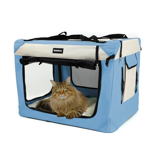 Large Cat Carrier Collapsible Travel Dog Crate Portable Soft-Sided Pet Kennel with Super Soft Warm Plush Pillow for Indoor and Outdoor 20x14x14in,Sky Blue - color: Sky Blue, size: Medium