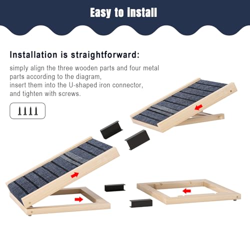 Adjustable Wooden Dog Ramp for Small Dogs, 27.6" Long x 11.8" Wide Portable Pet Ramp for Couch, Sofa, Anti-Slip Carpet, Lightweight Foldable Indoor Outdoor Travel Dog Ramp - size: 27.6"L x 11.8"W
