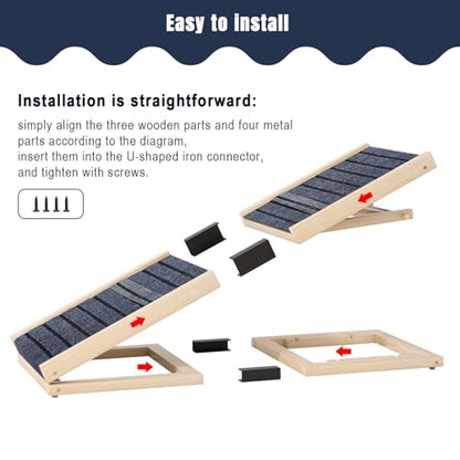 Adjustable Wooden Dog Ramp for Small Dogs, 27.6" Long x 11.8" Wide Portable Pet Ramp for Couch, Sofa, Anti-Slip Carpet, Lightweight Foldable Indoor Outdoor Travel Dog Ramp - size: 27.6"L x 11.8"W